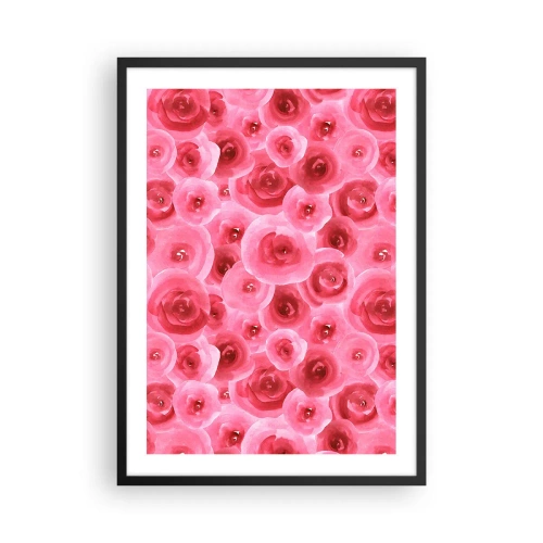 Affiche dans un cadre noir - Poster - Roses roses aquarelles dans un style romantique - 50x70cm - Roses en-haut et en-bas - Décoration murale moderne pour le salon et la chambre ARTTOR