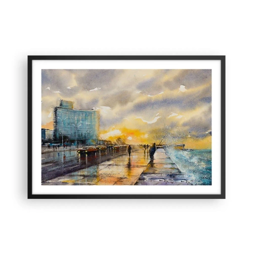 Affiche dans un cadre noir - Poster - Une vue pittoresque de la promenade en bord de mer au coucher du soleil - 70x50cm - La vie sur le rivage - Décoration murale moderne pour le salon et la chambre ARTTOR