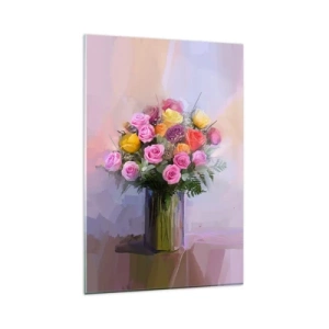 Impression sur verre - Image sur verre - Un bouquet de roses colorées dans un vase en verre - 80x120cm - Beauté conservée - Décoration murale moderne pour le salon et la chambre ARTTOR