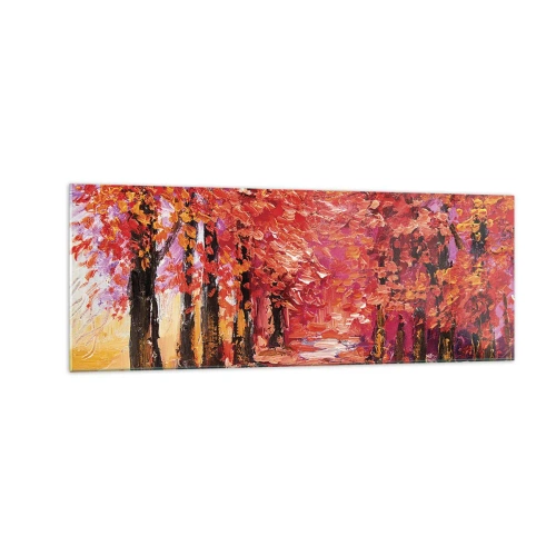 Impression sur verre - Image sur verre - Une ruelle pittoresque aux couleurs d'automne dans le style impressionniste - 140x50cm - Impression d'automne - Décoration murale moderne pour le salon et la chambre ARTTOR