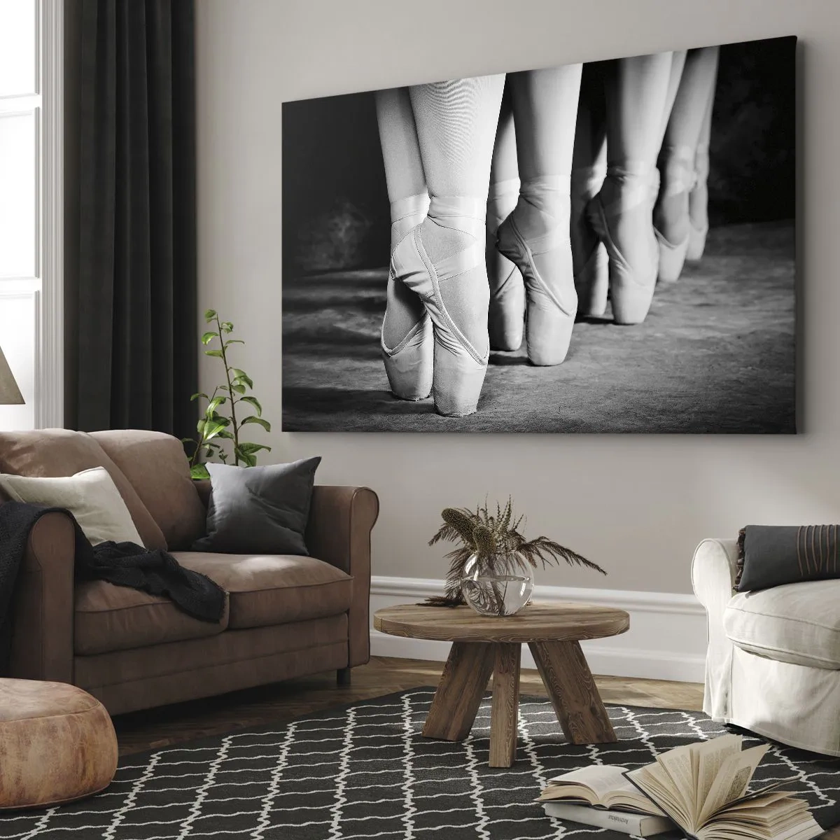 Impression sur toile - Image sur toile - Photo en noir et blanc des chaussures de ballet des danseurs - 100x70cm - Ensemble, simple - Décoration murale moderne pour le salon et la chambre ARTTOR