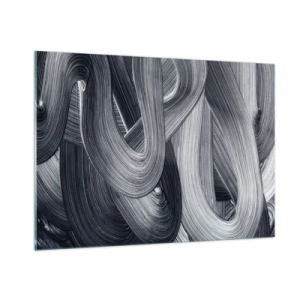 Impression sur verre - Image sur verre - Coups de pinceau abstraits dans des tons de noir et de gris - 100x70cm - La fluidité de la réalité - Décoration murale moderne pour le salon et la chambre ARTTOR