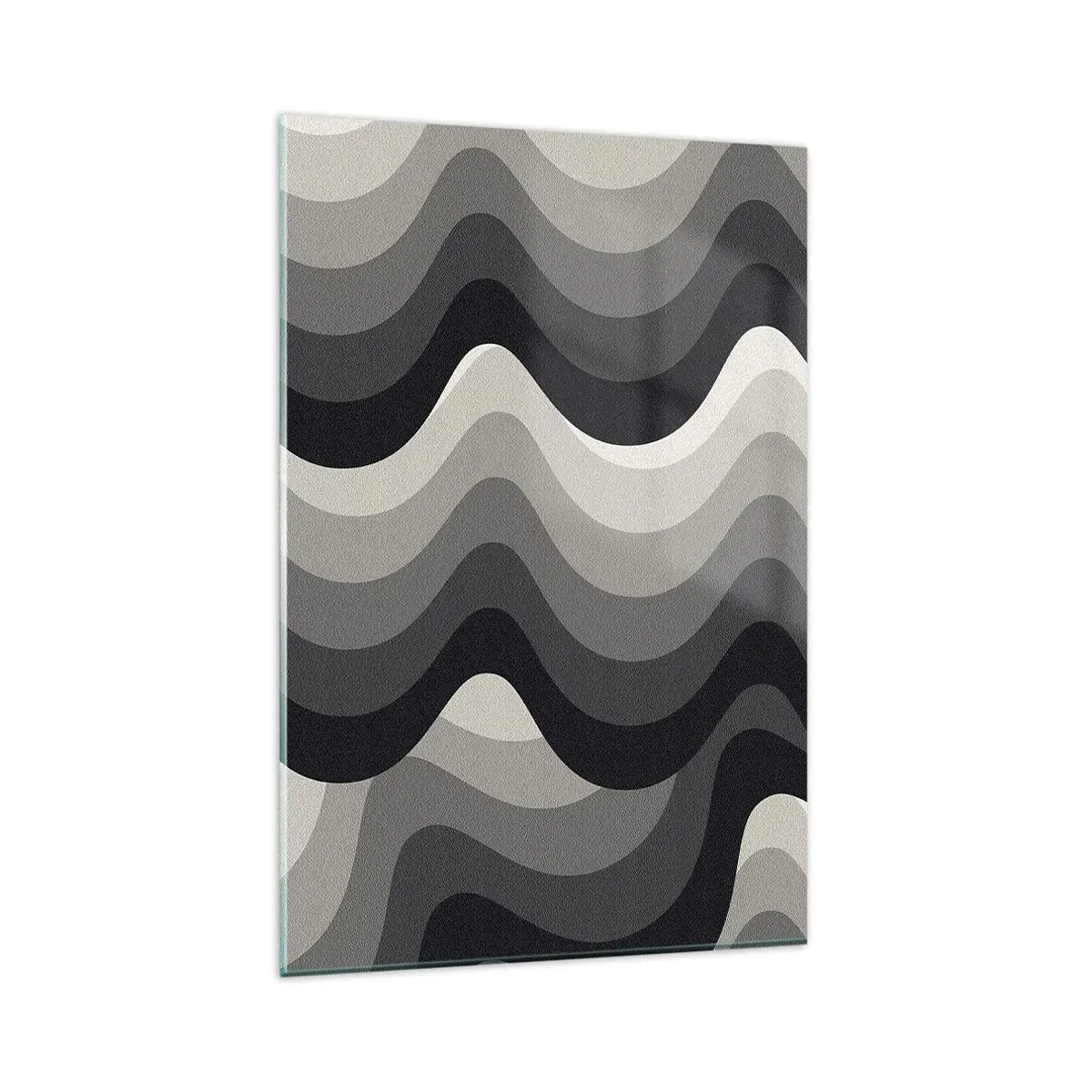 Impression sur verre - Image sur verre - Motifs ondulés noirs et blancs dans des tons de gris - 80x120cm - Vague après vague - Décoration murale moderne pour le salon et la chambre ARTTOR