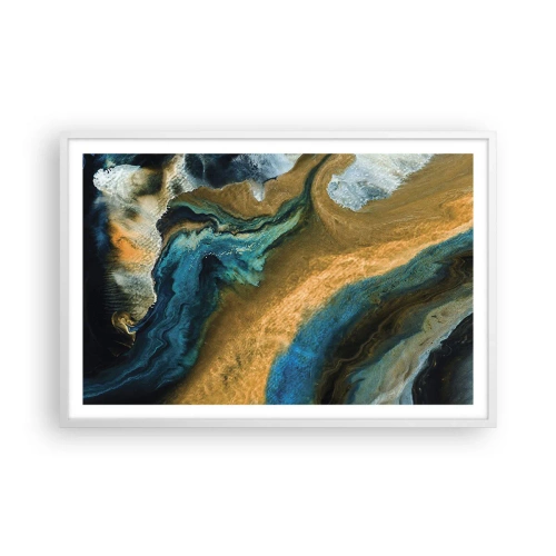 Affiche dans un cadre blanc - Poster - Bleu - jaune - influences mutuelles - 91x61 cm