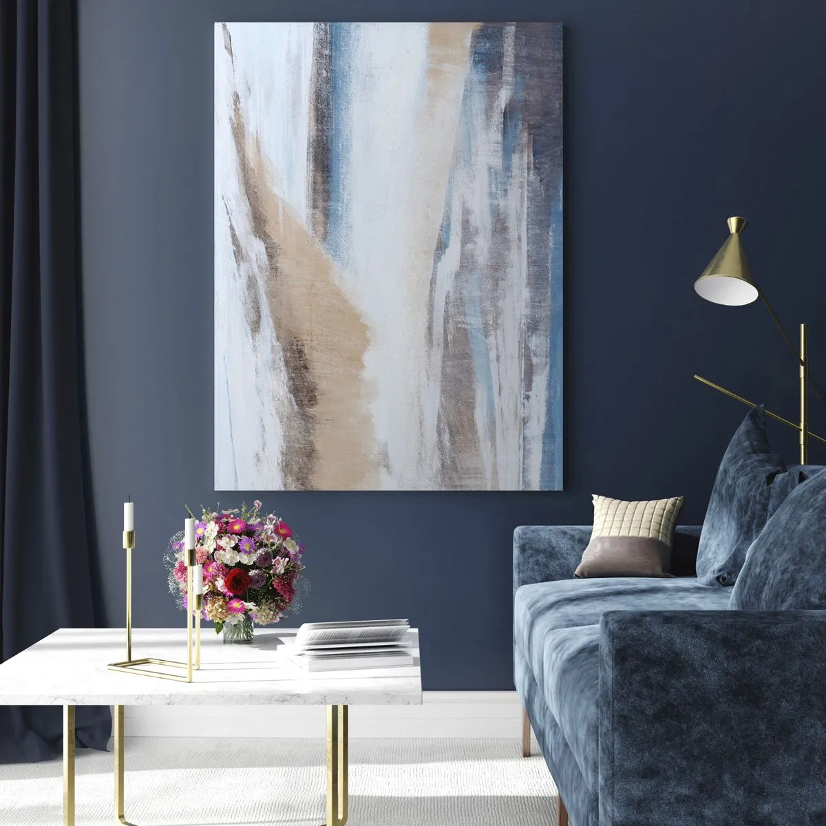 Impression sur verre - Image sur verre - Paysage d'hiver abstrait dans les tons de blanc et de bleu - 80x120cm - Composition hivernale - Décoration murale moderne pour le salon et la chambre ARTTOR