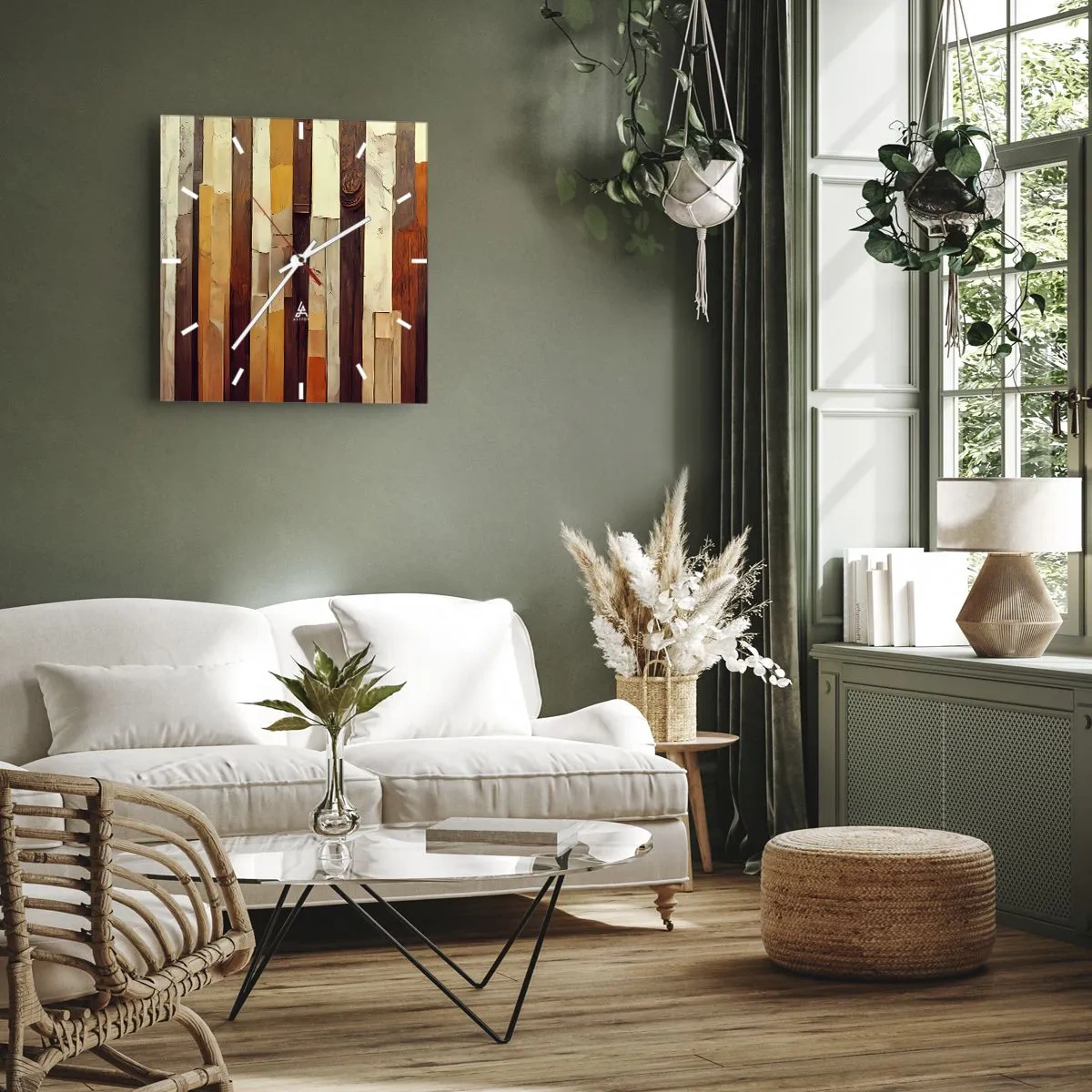 Horloge murale - Pendule murale - Composition géométrique dans les tons de bois et d'or - 30x30cm - Hymne des arbres forestiers - Décoration murale moderne pour le salon et la chambre ARTTOR