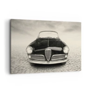 Impression sur toile - Image sur toile - Une voiture classique sur une place pavée dans un style monochrome - 100x70cm - Et alors! Tu ne m'aime pas? - Décoration murale moderne pour le salon et la chambre ARTTOR