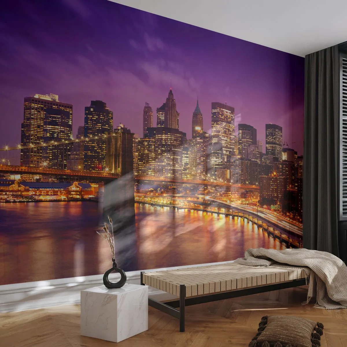 Papier Peint Photo Standard Eco - Manhathann or violet - Ville, New York, Architecture - 300x210 cm