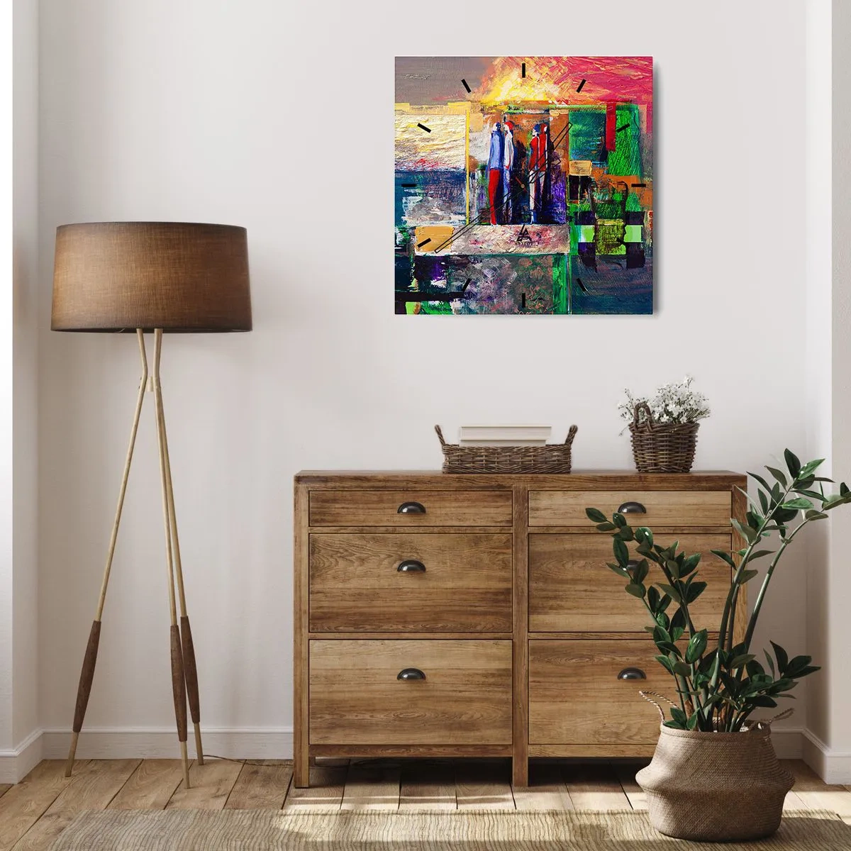 Horloge murale - Pendule murale - Composition abstraite avec des figures et des motifs géométriques - 30x30cm - Relations et émotions - Décoration murale moderne pour le salon et la chambre ARTTOR