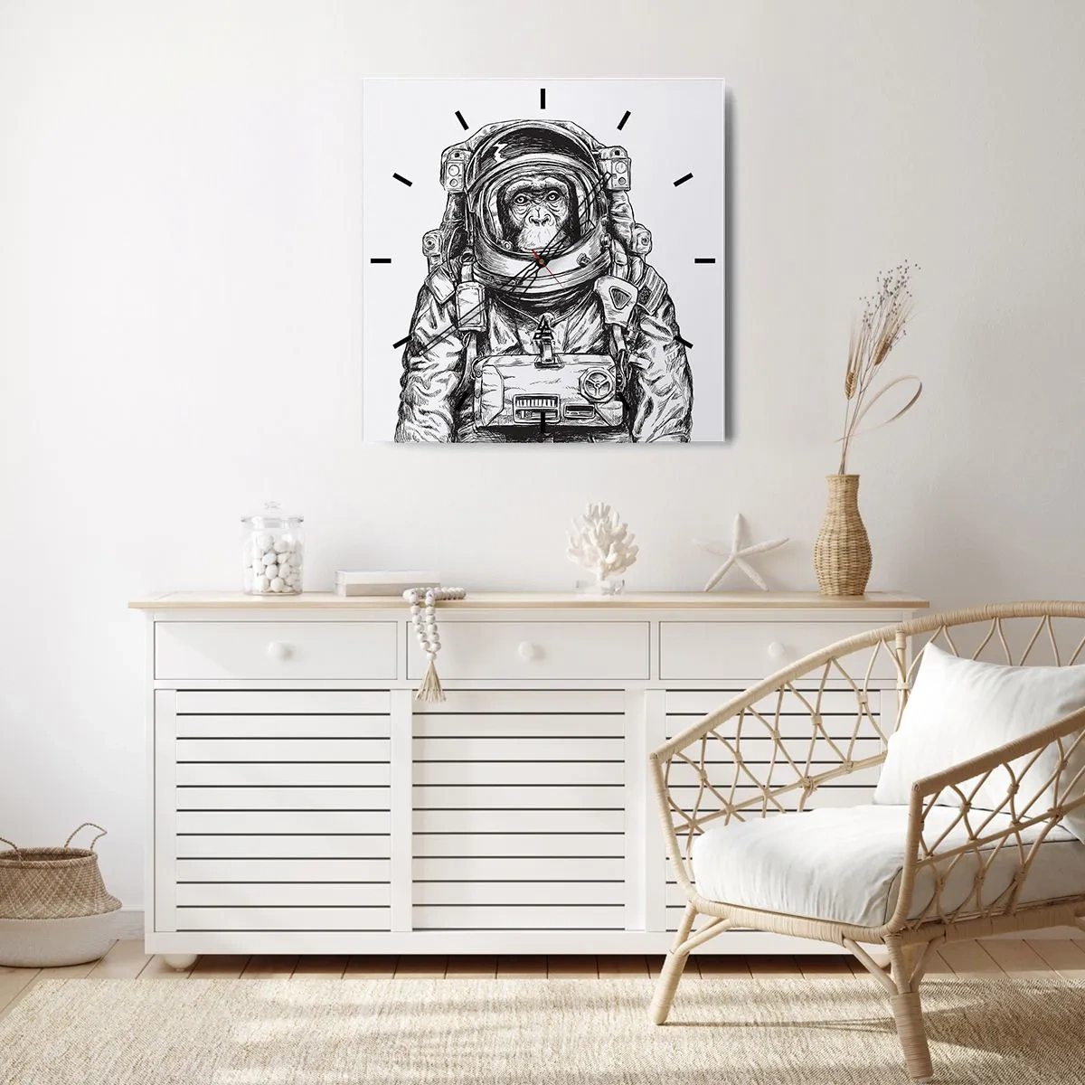 Horloge murale - Pendule murale - Graphique d'un astronaute en combinaison spatiale avec une tête de singe - 30x30cm - Évolution alternative - Décoration murale moderne pour le salon et la chambre ARTTOR