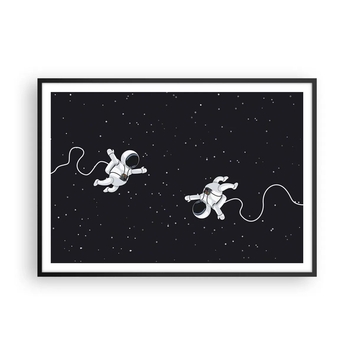 Affiche dans un cadre noir - Poster - Des astronautes flottant dans l'espace sur fond d'étoiles - 100x70cm - Sortie cosmique - Décoration murale moderne pour le salon et la chambre ARTTOR
