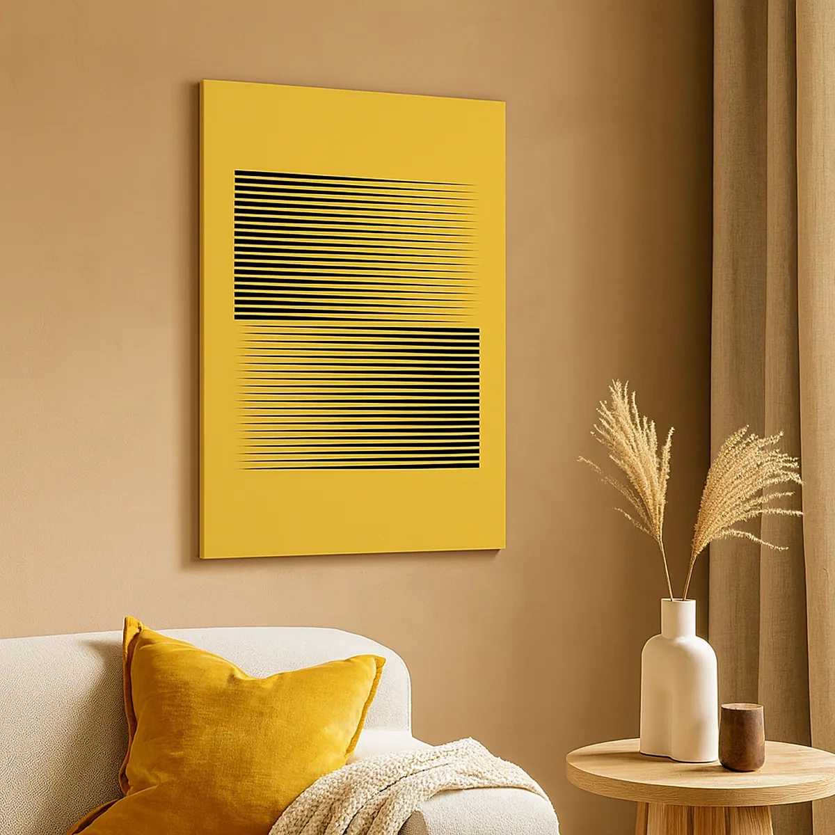 Impression sur toile - Image sur toile - Lignes noires verticales sur fond jaune - 50x70cm - Cadre opposé - Décoration murale moderne pour le salon et la chambre ARTTOR