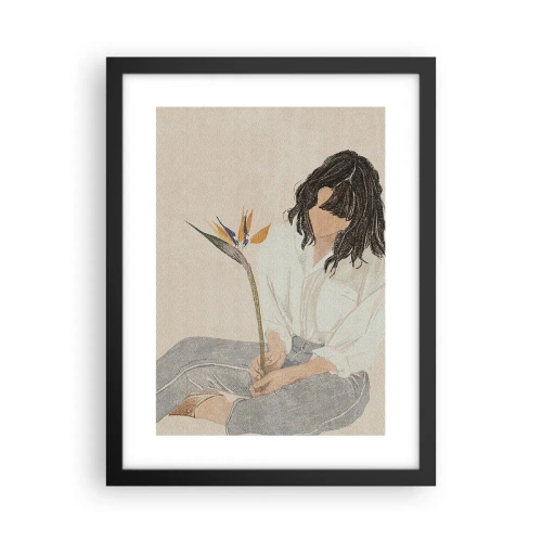 Affiche dans un cadre noir - Poster - Portrait avec une fleur exotique - 30x40 cm