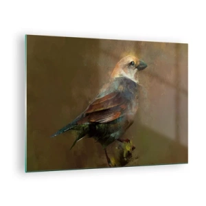 Impression sur verre - Image sur verre - Un moineau dans un style artistique et pictural sur un fond neutre - 70x50cm - Un moineau, un petit oiseau - Décoration murale moderne pour le salon et la chambre ARTTOR