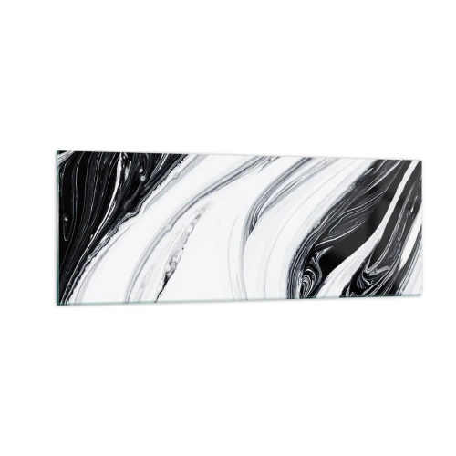 Impression sur verre - Image sur verre - Abstraction en noir et blanc avec des lignes et des tourbillons dynamiques - 140x50cm - Une combinaison d'opposés - Décoration murale moderne pour le salon et la chambre ARTTOR