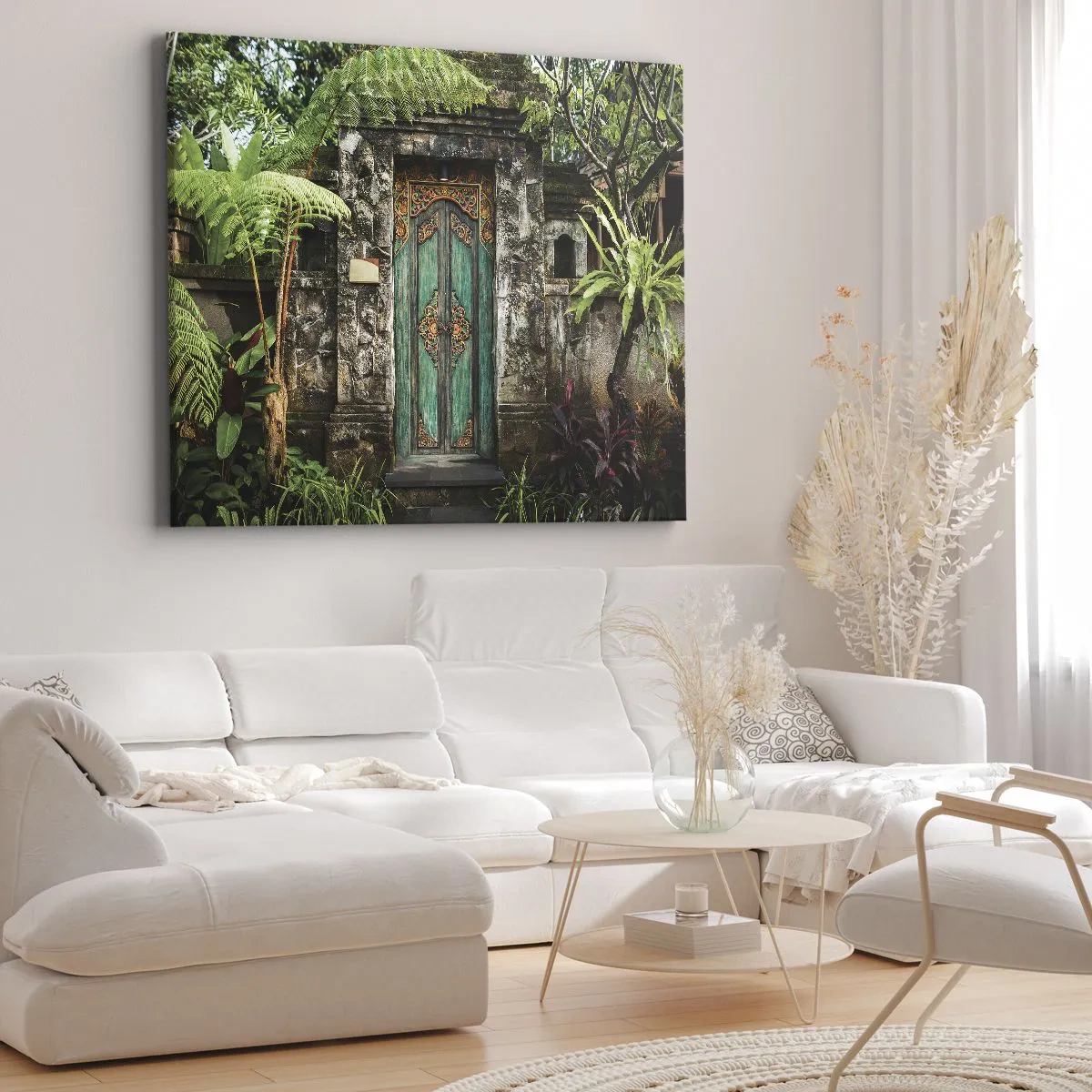 Impression sur toile - Image sur toile - Portes décoratives entourées de végétation tropicale - 100x70cm - Porte vers un monde exotique - Décoration murale moderne pour le salon et la chambre ARTTOR