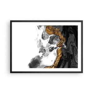 Affiche dans un cadre noir - Poster - Une composition abstraite avec des accents d'or et de noir. - 70x50cm - Composition organique - Décoration murale moderne pour le salon et la chambre ARTTOR