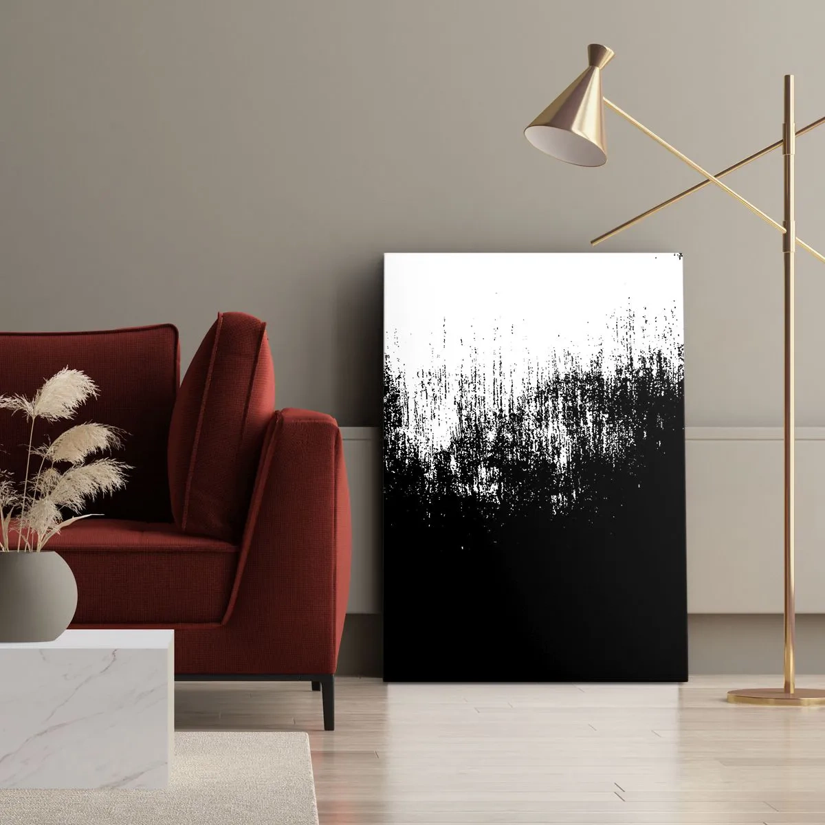 Impression sur toile - Image sur toile - Abstraction minimaliste en noir et blanc - 80x120cm - Et le gagnant est ... - Décoration murale moderne pour le salon et la chambre ARTTOR