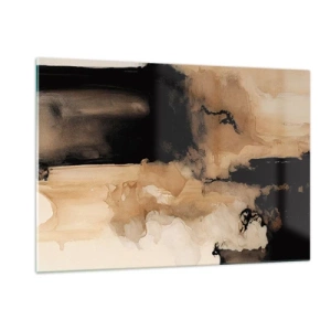 Impression sur verre - Image sur verre - Une forme abstraite en noir et marron sur fond clair - 120x80cm - Une abstraction intrigante - Décoration murale moderne pour le salon et la chambre ARTTOR