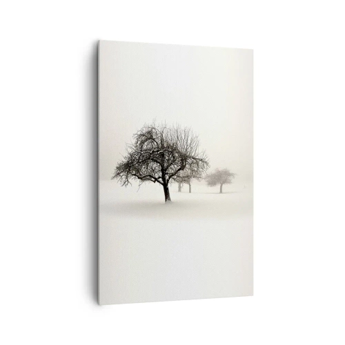 Impression sur toile - Image sur toile - Arbres dans un champ enneigé entouré de brouillard - 80x120cm - Un rêve hivernal - Décoration murale moderne pour le salon et la chambre ARTTOR