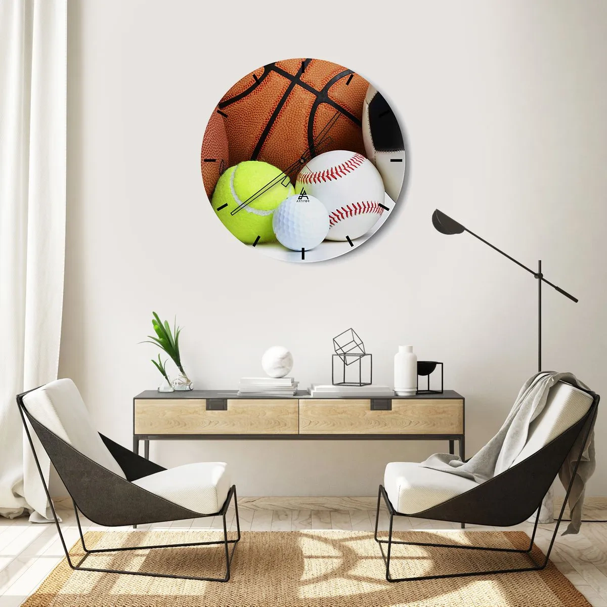 Horloge murale - Pendule murale - Ballons de sport dans diverses disciplines - 30x30cm - Le football nous connecte ! - Décoration murale moderne pour le salon, la cuisine et la chambre ARTTOR