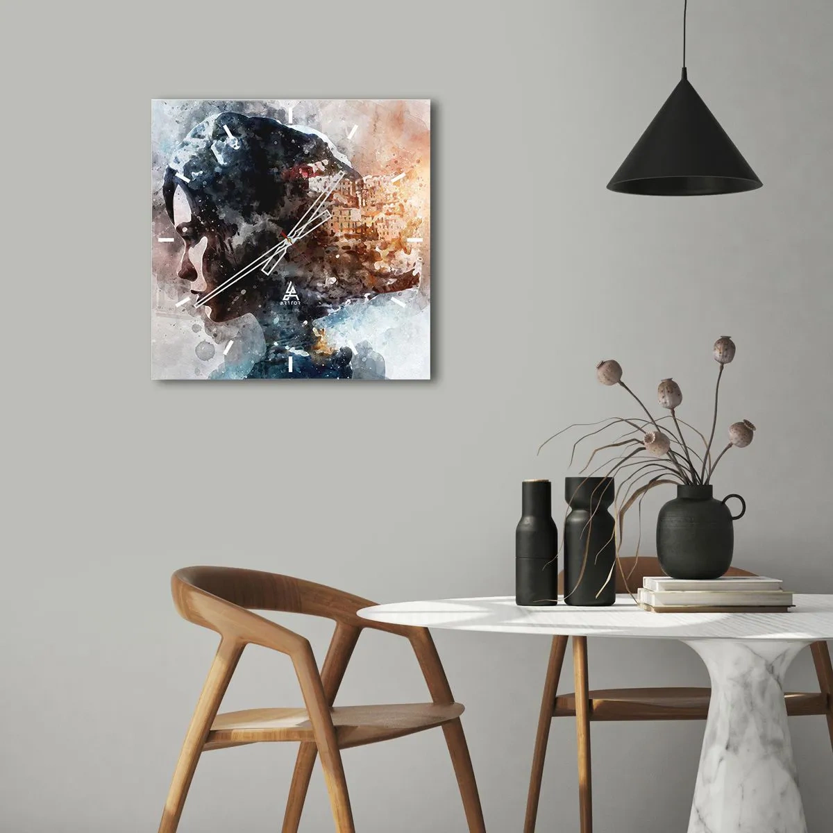 Horloge murale - Pendule murale - L'histoire d'une fille avec une ville en arrière-plan - 30x30 cm