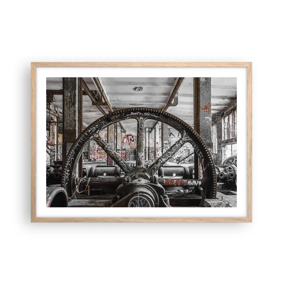 Affiche dans un chêne clair - Poster - Vie secrète d'une usine - 70x50 cm