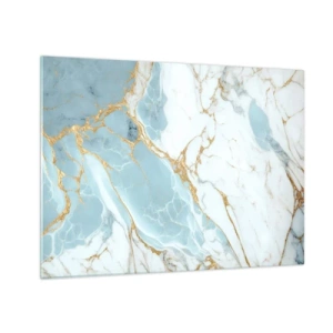 Impression sur verre - Image sur verre - Marbre abstrait dans des tons bleus et dorés - 70x50cm - Richesse en pierre - Décoration murale moderne pour le salon et la chambre ARTTOR