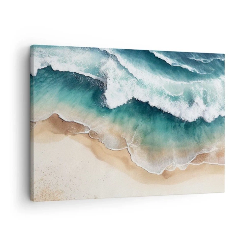 Impression sur toile - Image sur toile - Vue sur la plage et les vagues de la mer dans des tons turquoise - 70x50cm - La rencontre éternelle - Décoration murale moderne pour le salon et la chambre ARTTOR