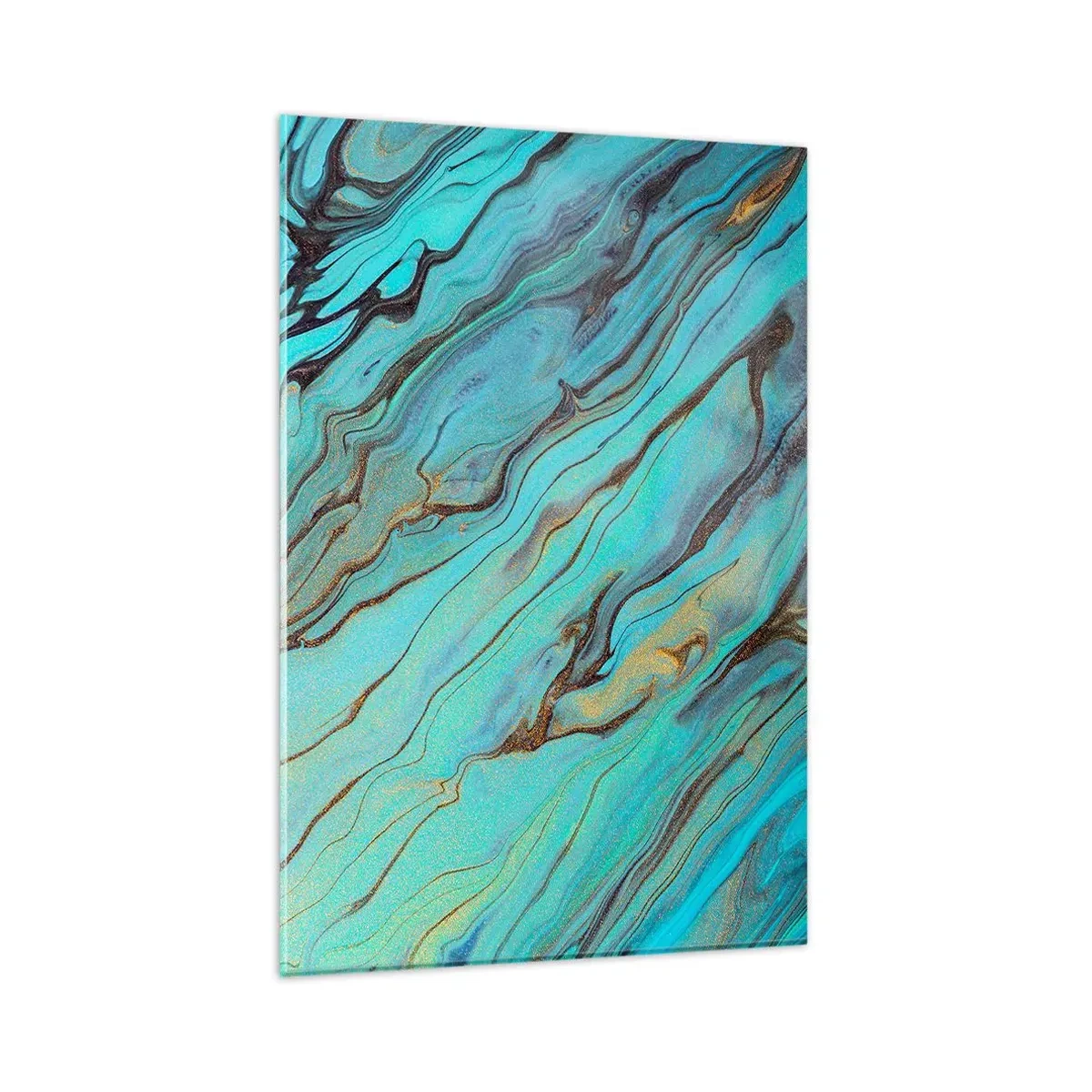 Impression sur verre - Image sur verre - Vagues abstraites dans des tons turquoise et or - 80x120cm - Marée turquoise - Décoration murale moderne pour le salon et la chambre ARTTOR