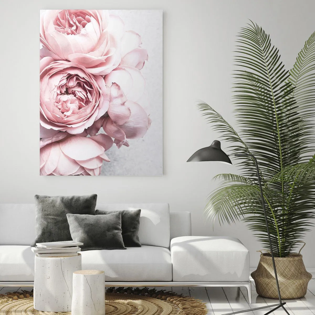 Impression sur verre - Image sur verre - Pivoines roses dans une lumière douce sur un fond clair - 70x100cm - Pour les romantiques - Décoration murale moderne pour le salon et la chambre ARTTOR