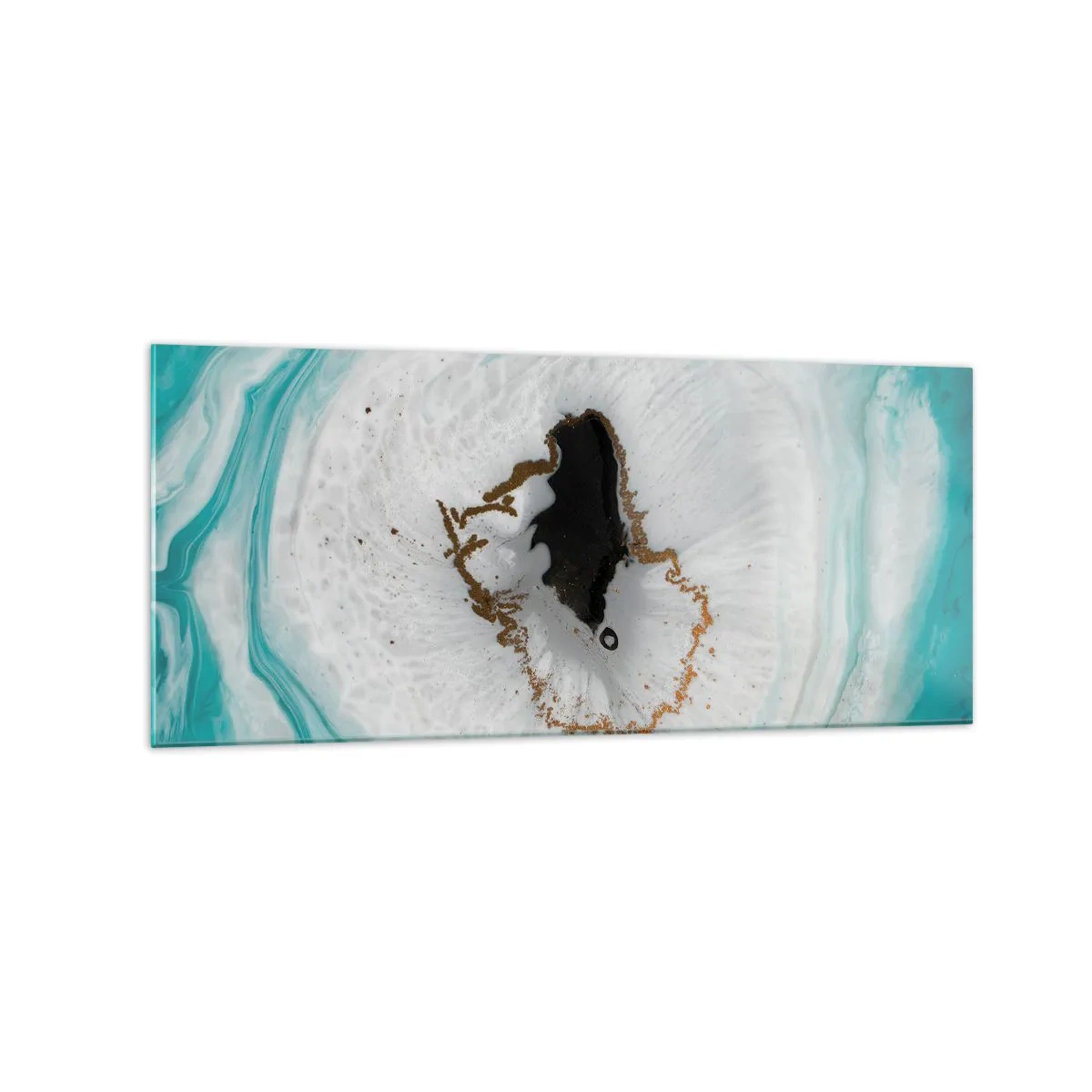 Impression sur verre - Image sur verre - Motif de géode abstrait dans des tons de turquoise, blanc et or - 120x50cm - Pénétrer à l'intérieur - Décoration murale moderne pour le salon et la chambre ARTTOR