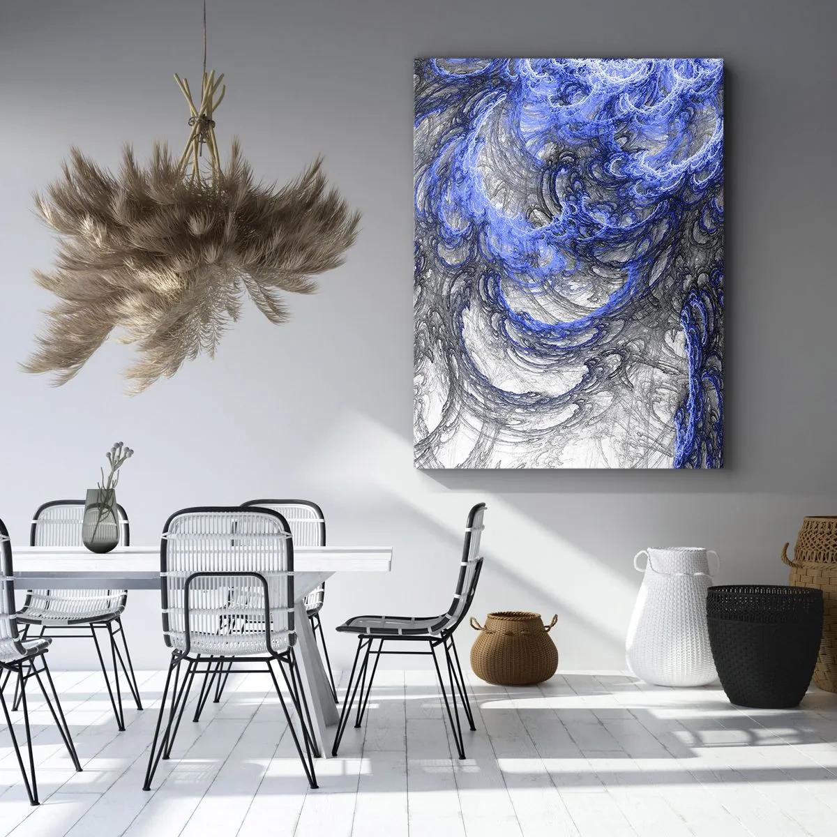 Impression sur toile - Image sur toile - Vagues abstraites dans des tons de bleu et de gris - 80x120cm - La naissance d'une vague - Décoration murale moderne pour le salon et la chambre ARTTOR
