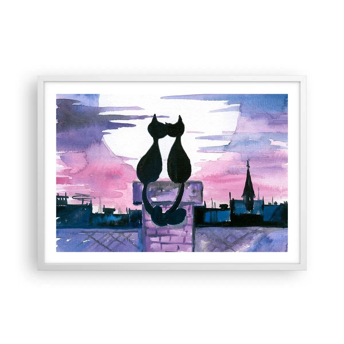 Affiche dans un cadre blanc - Poster - Rendez-vous sous la lune - 70x50 cm