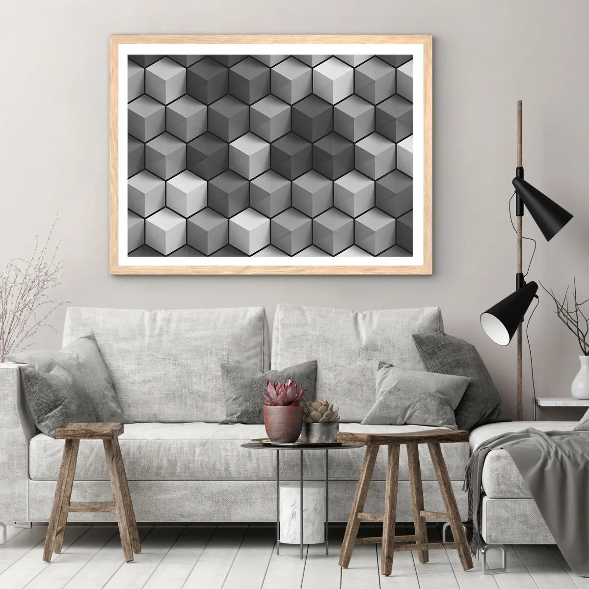 Affiche dans un chêne clair - Poster - Puzzle cubiste - 50x40 cm
