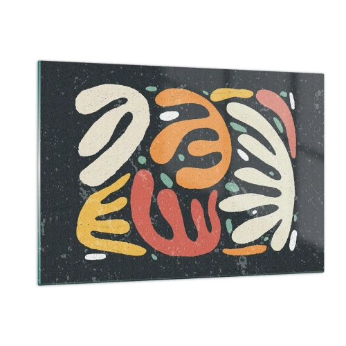 Impression sur verre - Image sur verre - Formes organiques colorées sur fond sombre dans un style abstrait. - 120x80cm - Composition – Je suis sur le point de t'attraper - Décoration murale moderne pour le salon et la chambre ARTTOR