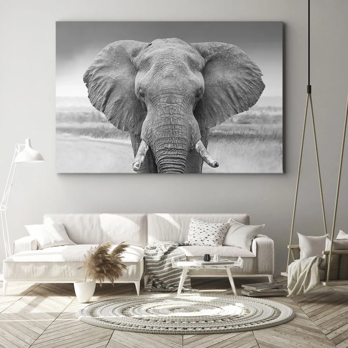 Impression sur toile - Image sur toile - Portrait d'un éléphant en noir et blanc - 100x70cm - Bienvenue dans mon monde - Décoration murale moderne pour le salon et la chambre ARTTOR