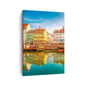 Impression sur toile - Image sur toile - Maisons colorées au bord des canaux de Copenhague - 50x70cm - Aussi lisse qu'un miroir au-dessus de l'eau - Décoration murale moderne pour le salon et la chambre ARTTOR