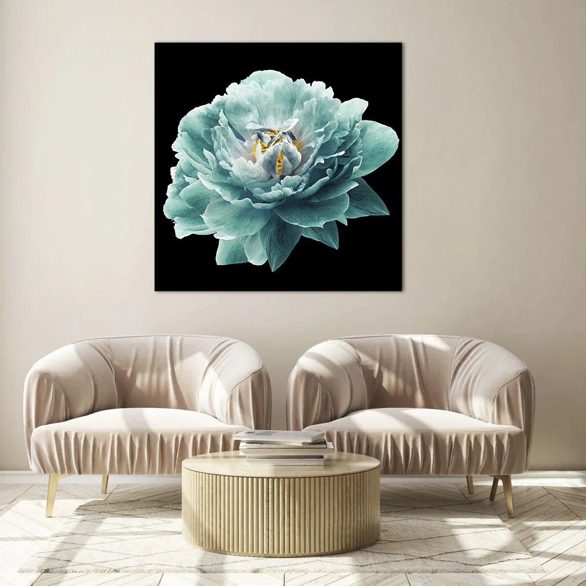 Impression sur verre - Image sur verre - Pétales bleus et dorés - 30x30 cm