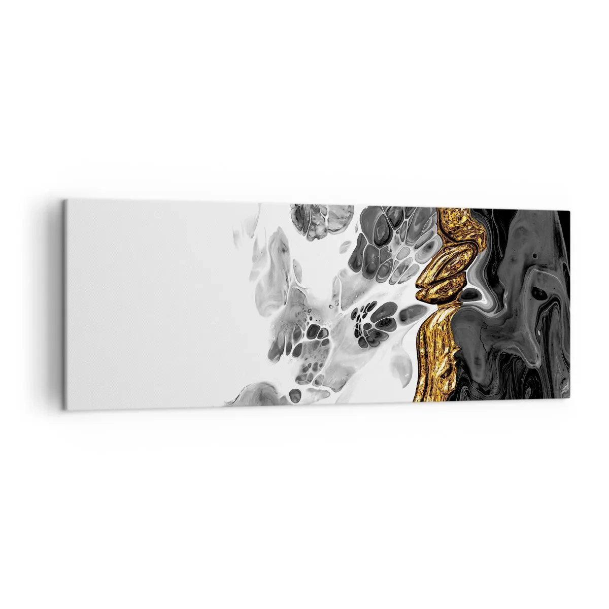 Impression sur toile - Image sur toile - Une composition abstraite avec des accents d'or et de noir. - 140x50cm - Composition organique - Décoration murale moderne pour le salon et la chambre ARTTOR