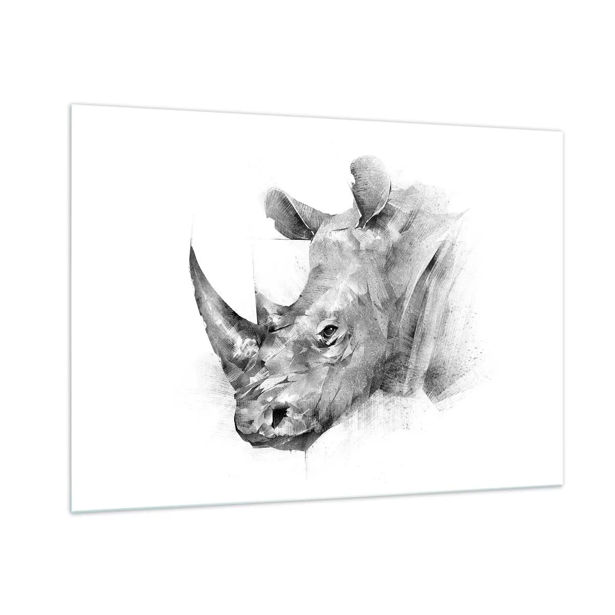 Impression sur verre - Image sur verre - Portrait noir et blanc d'un rhinocéros dans une démarche artistique - 100x70cm - Potrait africain - Décoration murale moderne pour le salon et la chambre ARTTOR