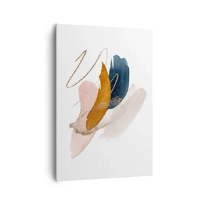 Impression sur toile - Image sur toile - Traits abstraits aux couleurs pastel avec des accents dorés - 70x100cm - Composition ailée - Décoration murale moderne pour le salon et la chambre ARTTOR