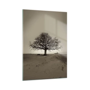 Impression sur verre - Image sur verre - Un arbre solitaire dans un paysage monochrome - 50x70cm - D'ici à l'éternité - Décoration murale moderne pour le salon et la chambre ARTTOR