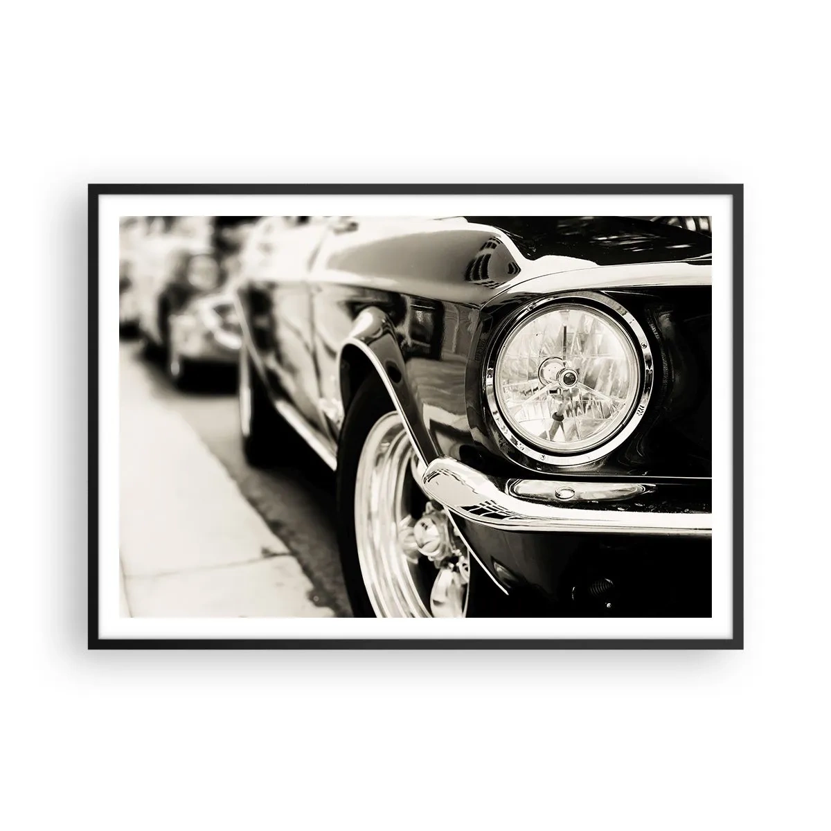 Affiche dans un cadre noir - Poster - Une voiture classique emblématique en noir et blanc élégant - 100x70cm - Brillance permanente - Décoration murale moderne pour le salon et la chambre ARTTOR
