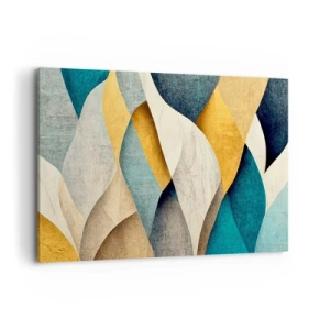 Impression sur toile - Image sur toile - Vagues abstraites dans des tons de bleu et d'or - 120x80cm - Rythme et vague - Décoration murale moderne pour le salon et la chambre ARTTOR