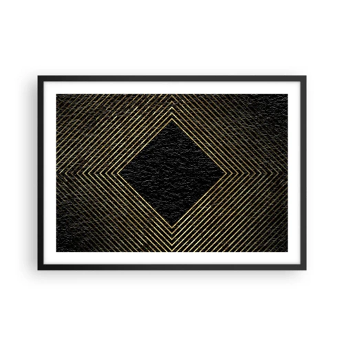 Affiche dans un cadre noir - Poster - Fond noir avec un motif géométrique de lignes dorées - 70x50cm - Géométrie dans un style glamour - Décoration murale moderne pour le salon et la chambre ARTTOR