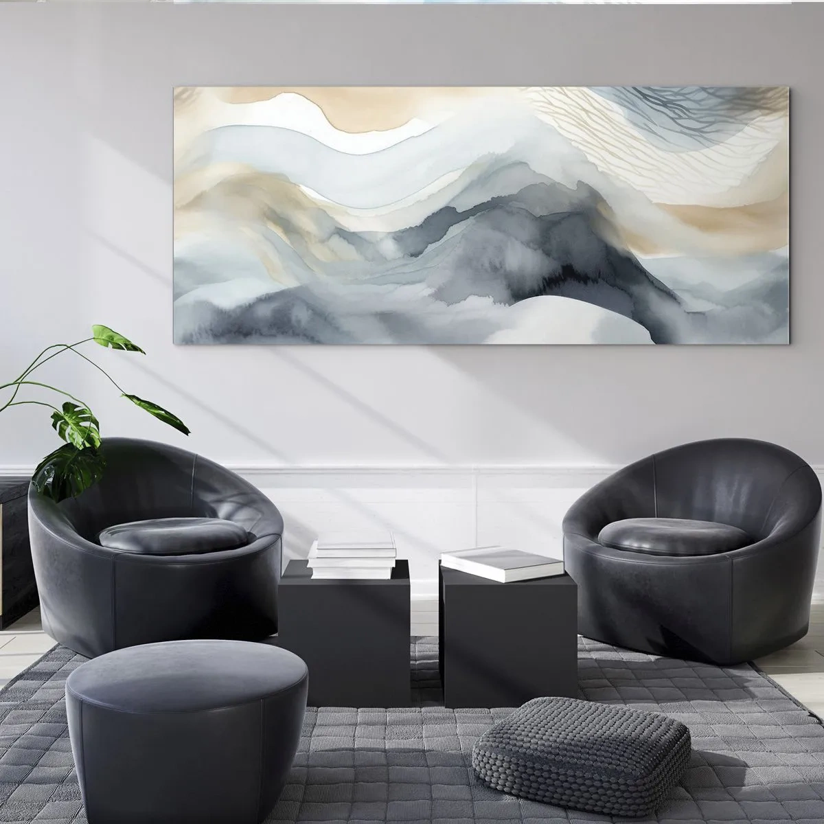 Impression sur verre - Image sur verre - Abstraction enneigée et brumeuse - 90x30 cm