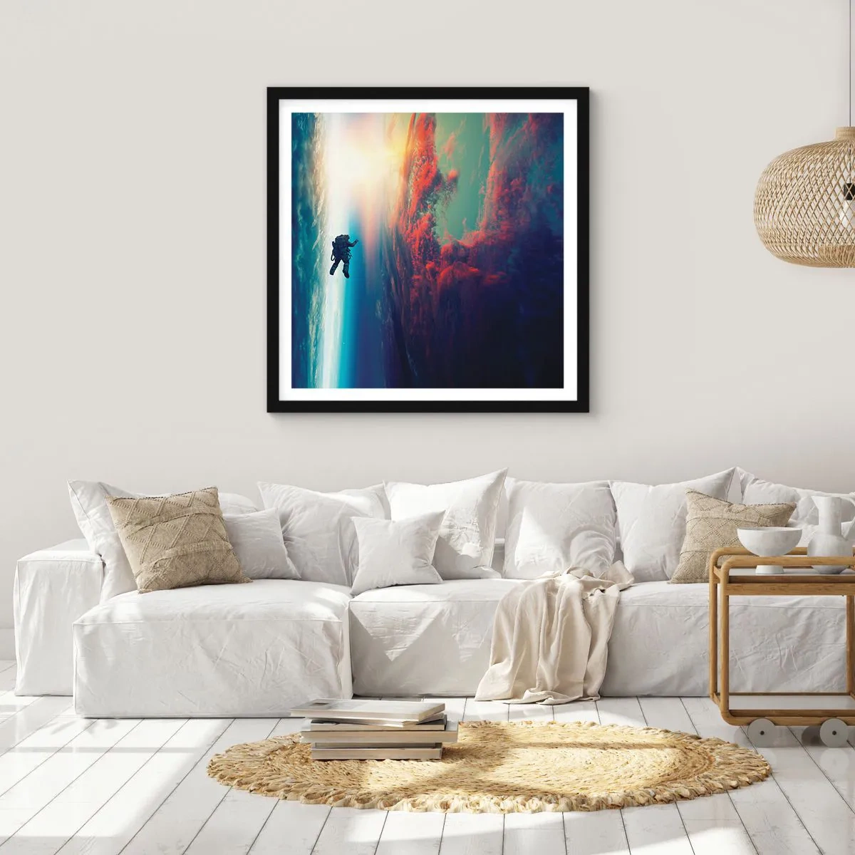 Affiche dans un cadre noir - Poster - Affronter l'univers - 50x50 cm