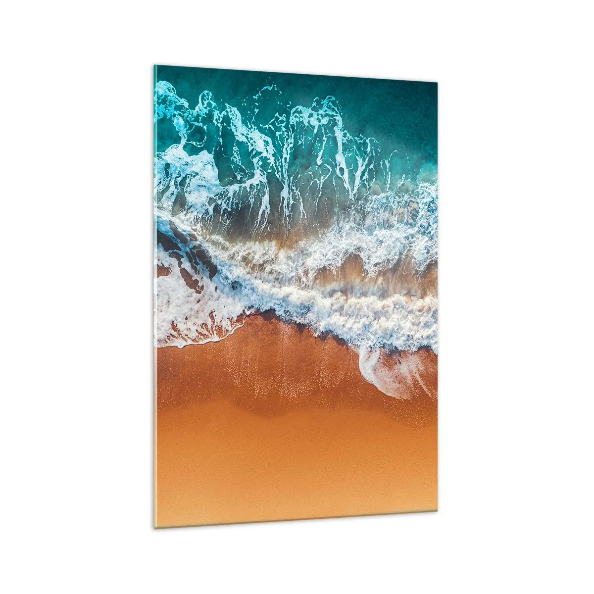 Impression sur verre - Image sur verre - Vue aérienne des vagues de l'océan s'écrasant sur le rivage - 70x100cm - Toujours ensemble - Décoration murale moderne pour le salon et la chambre ARTTOR