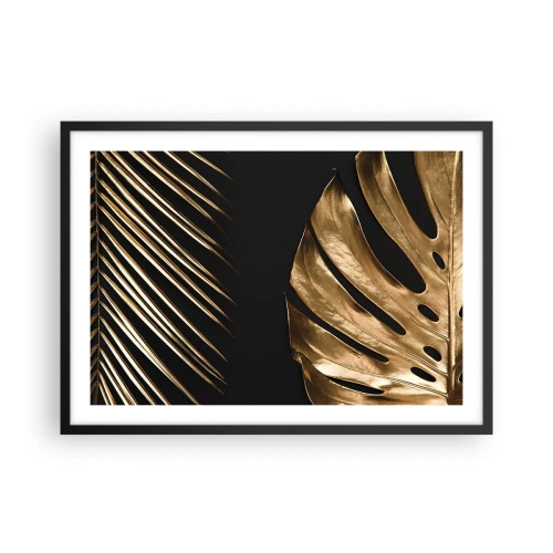 Affiche dans un cadre noir - Poster - Feuilles dorées sur fond noir - 70x50cm - Différent et tout aussi cher - Décoration murale moderne pour le salon et la chambre ARTTOR